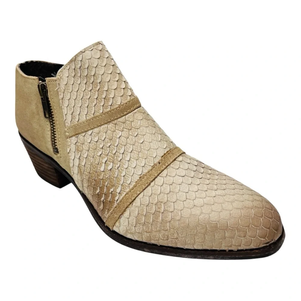 Charles by Charles David Farren Tan Snakeskin Embossed Suede Leather Ankle Boot